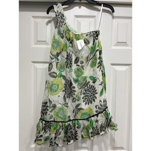 Beaubois floral silk asymmetrical dress ruffles one shoulder fairy style Anthro